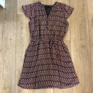 Banana Republic‎ Pink Paisley Flutter Sleeve Fit & Flare Belt Lined Dress Size M